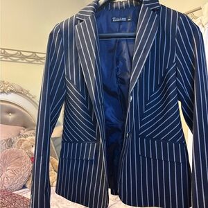 New York & Company Navy Striped Blazer